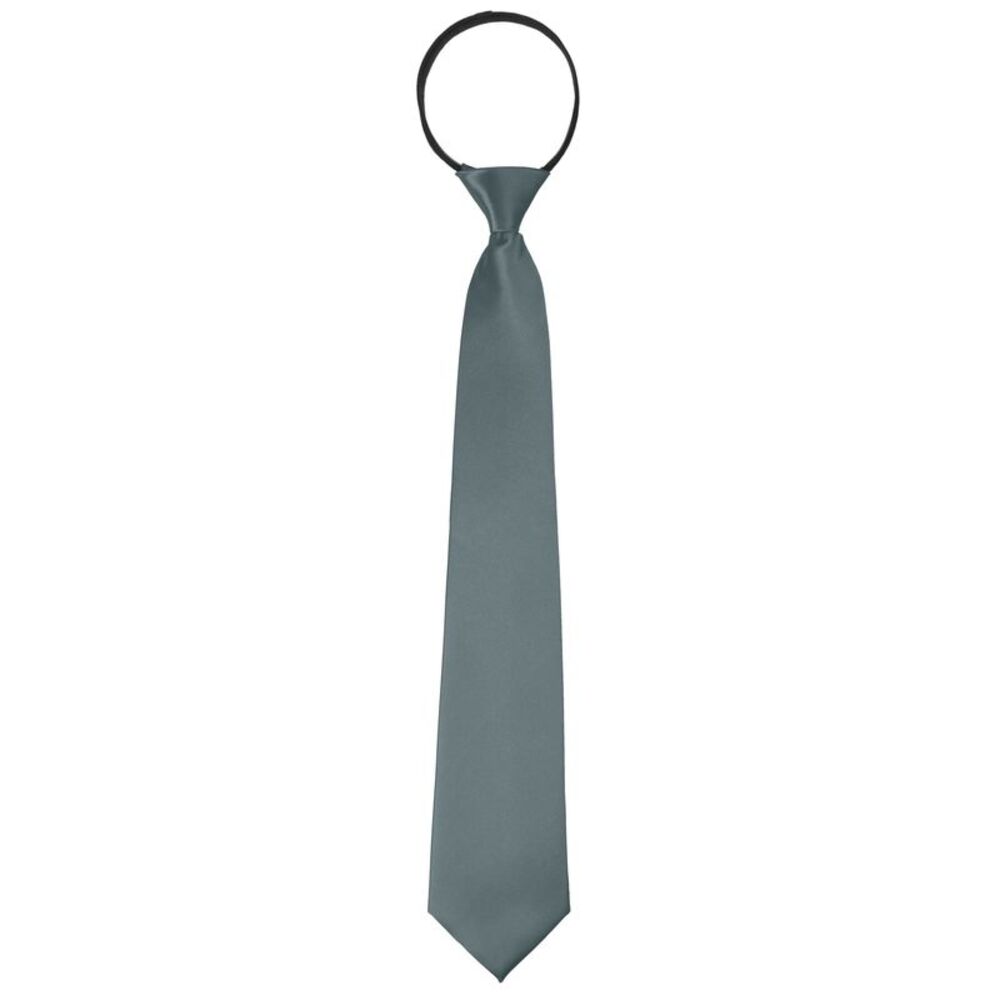 Zipper Ties Pre-Tied Necktie Satin Shine Solid Color Tie Neck Grey